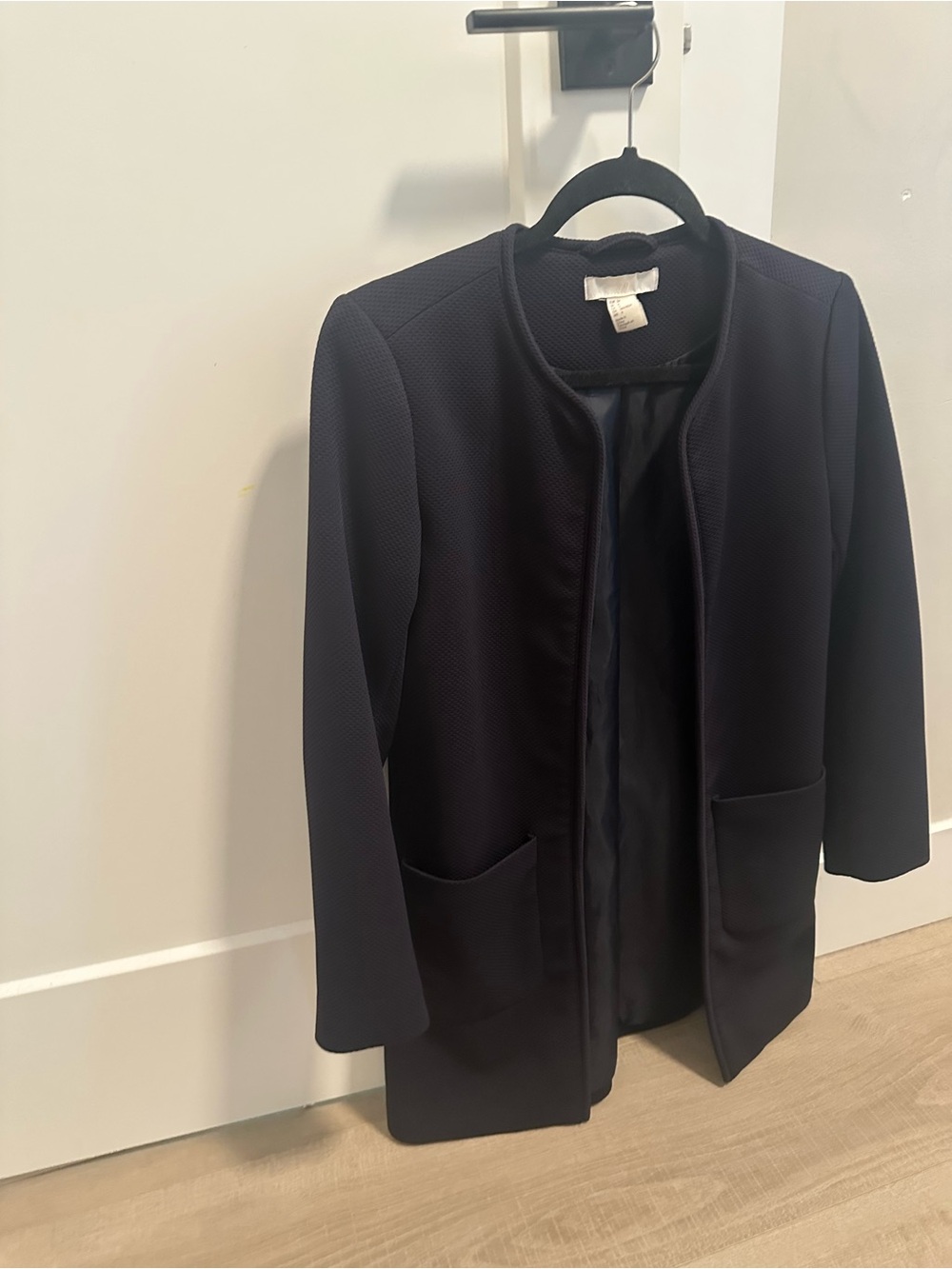 H&M Black Collarless Open-Front Blazer Jacket